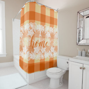 Gingham orange pattern white lace home script  sho shower curtain