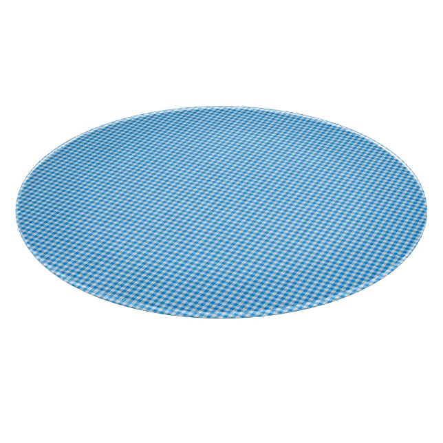 Gingham Pastel Blue-White-12in ROUND CUTTING BOARD (Corner)