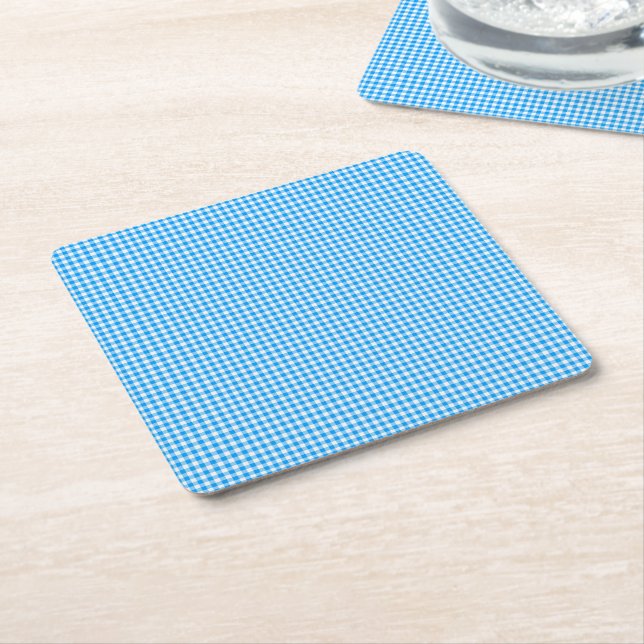 Gingham-Pastel Blue-White-PAPER PARTY COASTERS (Angled)