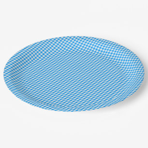 Gingham-Pastel Blue-White-PAPER PARTY PLATES