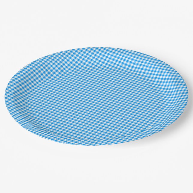 Gingham-Pastel Blue-White-PAPER PARTY PLATES (Angled)