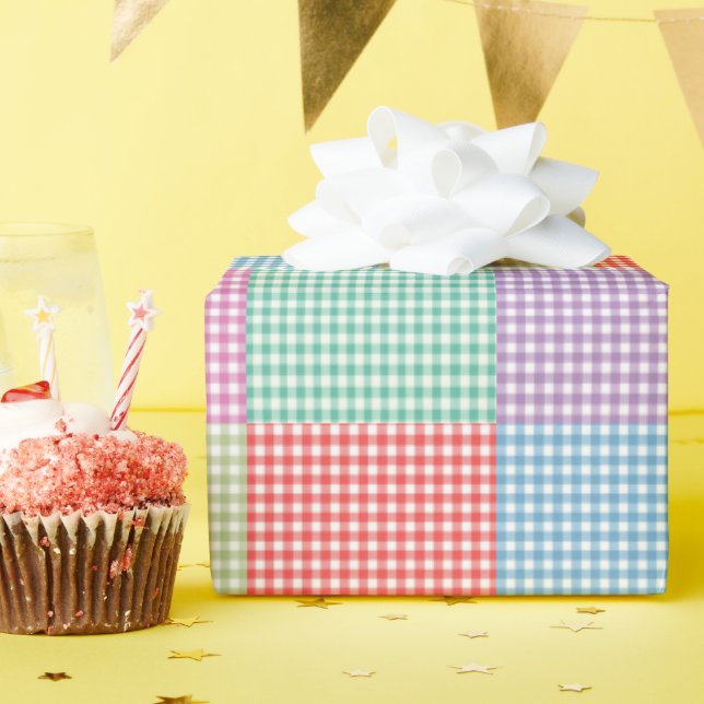 Gingham Patchwork Pattern Wrapping Paper (Birthday Party)