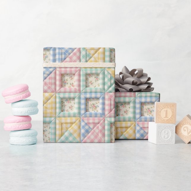 Gingham Patchwork Quilt Pattern Wrapping Paper (Baby Shower)