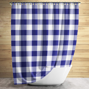 Gingham Pattern Blue And White Checked Shower Curtain