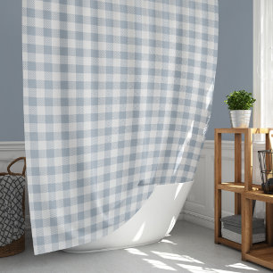 Gingham Pattern Coastal Chequered White Muted Blue Shower Curtain