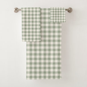 Gingham Pattern Cottagecore Chequered Beige Sage Bath Towel Set
