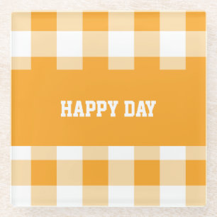 Gingham Pattern Happy Day Glass Coaster