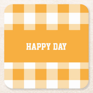 Gingham Pattern Happy Day Square Paper Coaster