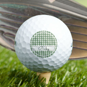 Gingham Pattern in Green with Name Golf Balls
