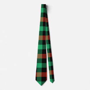 Gingham Pattern in Red, Green, and Black Tie
