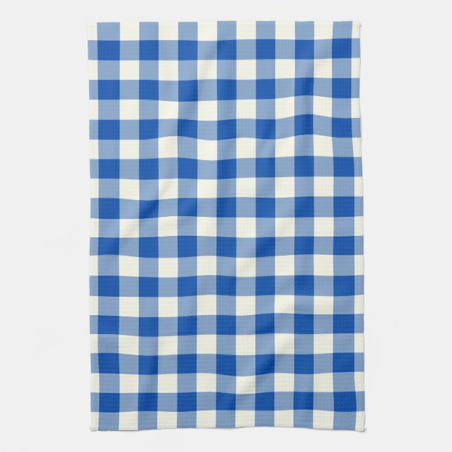 Gingham Pattern Kitchen Towel in Cobalt Blue (Vertical)