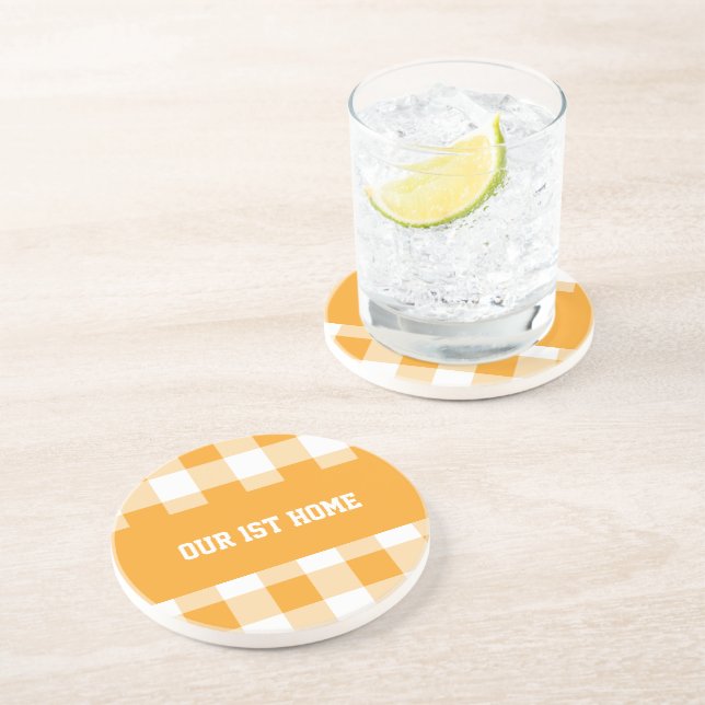 Gingham Pattern Our 1st Home Coaster (Side)