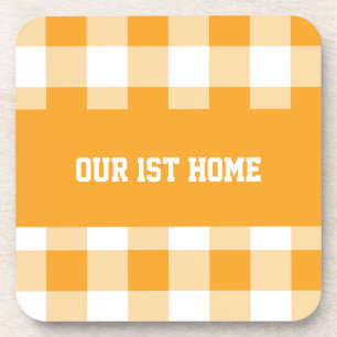 Gingham Pattern Our 1st Home Coaster