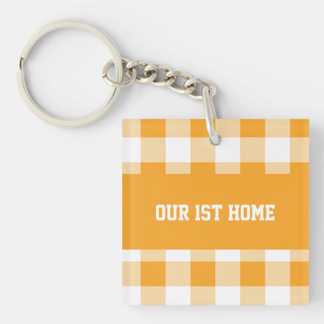 Gingham Pattern Our 1st Home Key Ring (Front)
