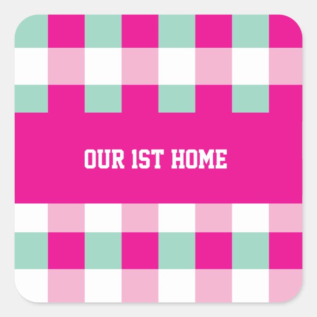 Gingham Pattern Our 1st Home Square Sticker (Front)