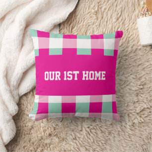 Gingham Pattern Our 1st Home Throw Pillow