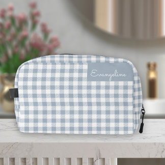 Gingham Pattern Plaid Preppy Check Blue White Name Dopp Kit