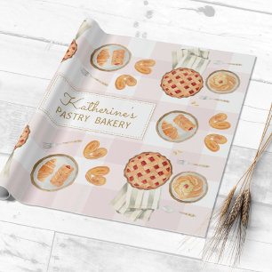 Gingham Pattern Watercolor Pastries Baking Bakery Wrapping Paper