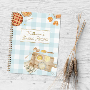 Gingham Pattern Watercolor Pastries Baking Recipe Notebook