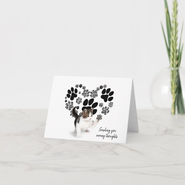 Gingham Pawprint Heart for Loss of Pet Cat  Card (Front)