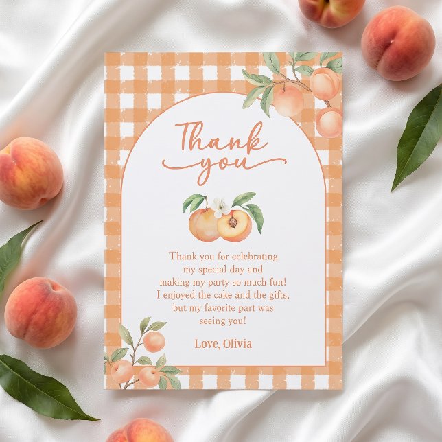 Gingham Peach Birthday Thank You Card (Creator Uploaded)