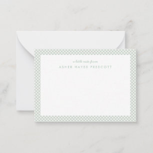 Gingham personalised children's green note card