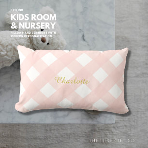 Gingham Personalised Pink Lumbar Pillow Cushion
