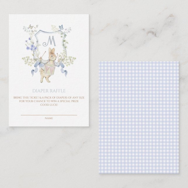 Gingham Peter the Rabbit Baby Shower Diaper Raffle Enclosure Card (Front/Back)