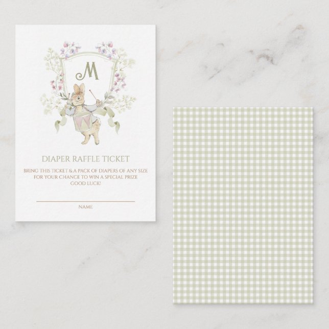 Gingham Peter the Rabbit Baby Shower Diaper Raffle Enclosure Card (Front/Back)
