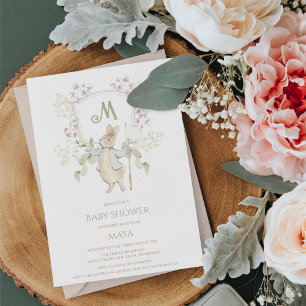 Gingham Peter the Rabbit Monogram Baby Shower Invitation