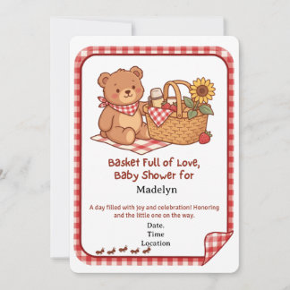 Gingham Picnic Bear Baby Shower Invitation