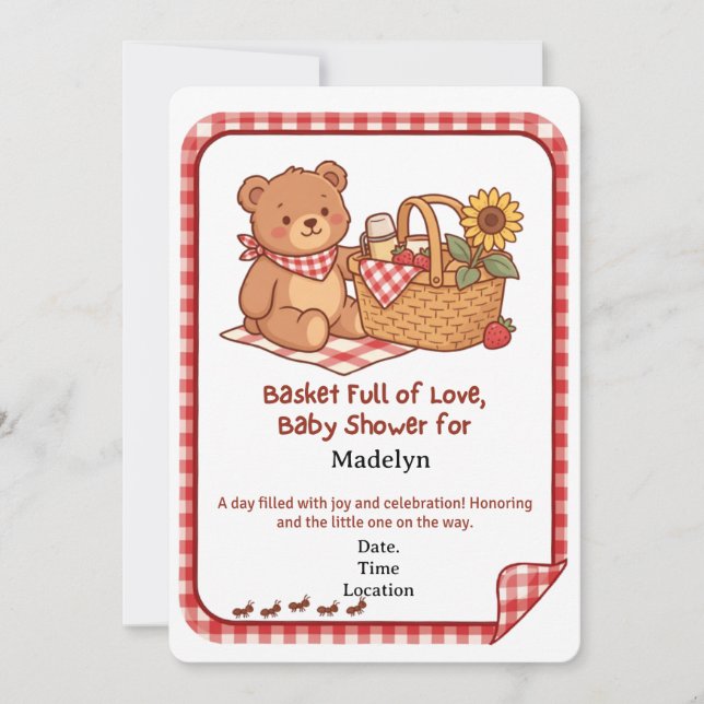 Gingham Picnic Bear Baby Shower Invitation (Front)