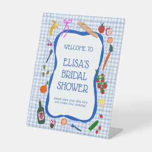Gingham Picnic Modern CUSTOM Bridal Shower GIFT Pedestal Sign