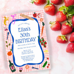 Gingham Picnic Modern Cute CUSTOM BIRTHDAY PARTY Invitation