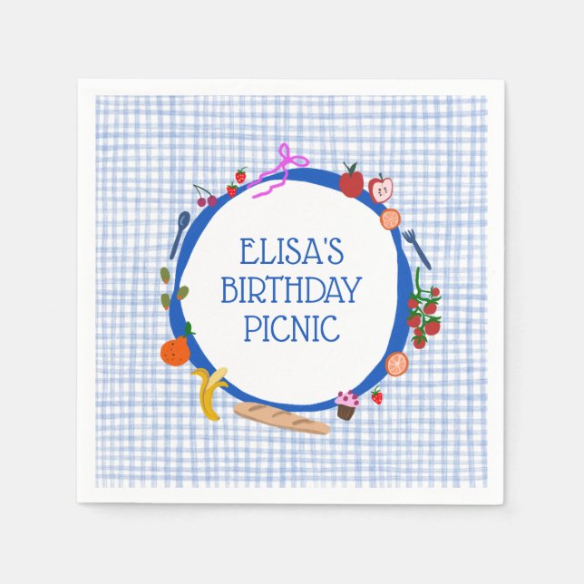 Gingham Picnic Modern Cute CUSTOM BIRTHDAY PARTY Napkin (Front)