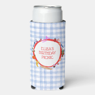 Gingham Picnic Modern Cute CUSTOM BIRTHDAY PARTY Seltzer Can Cooler