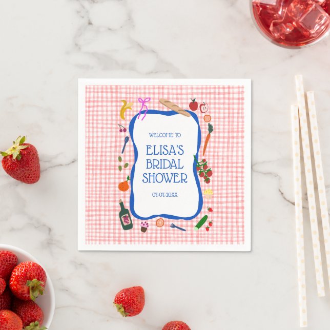 Gingham Picnic Modern Cute CUSTOM Bridal Shower Napkin (Insitu)