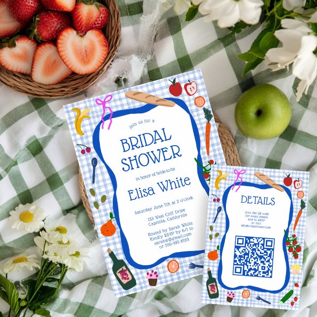 Gingham Picnic Modern Cute CUSTOM QR Bridal Shower Enclosure Card (Gingham Picnic Modern Cute CUSTOM QR code Bridal Shower Enclosure Card
)