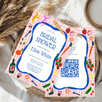Gingham Picnic Modern Cute CUSTOM QR Bridal Shower