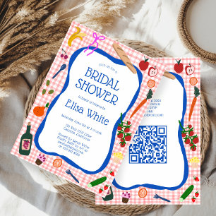 Gingham Picnic Modern Cute CUSTOM QR Bridal Shower Invitation