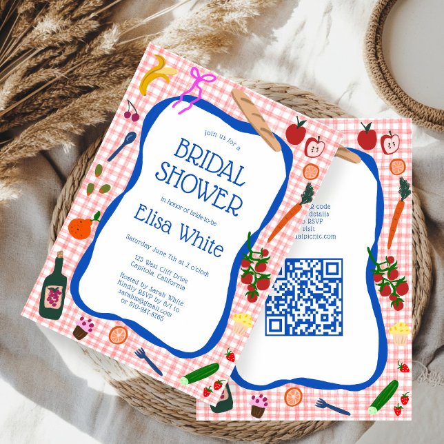 Gingham Picnic Modern Cute CUSTOM QR Bridal Shower Invitation (Gingham Picnic Modern Cute CUSTOM QR code Bridal Shower Invitation
)