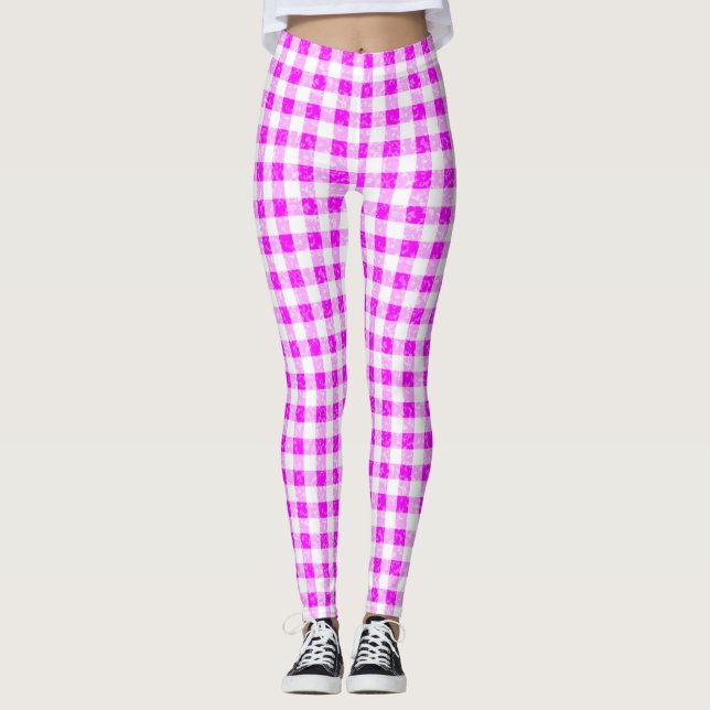 Gingham Pink and White Pattern Leggings (Front)