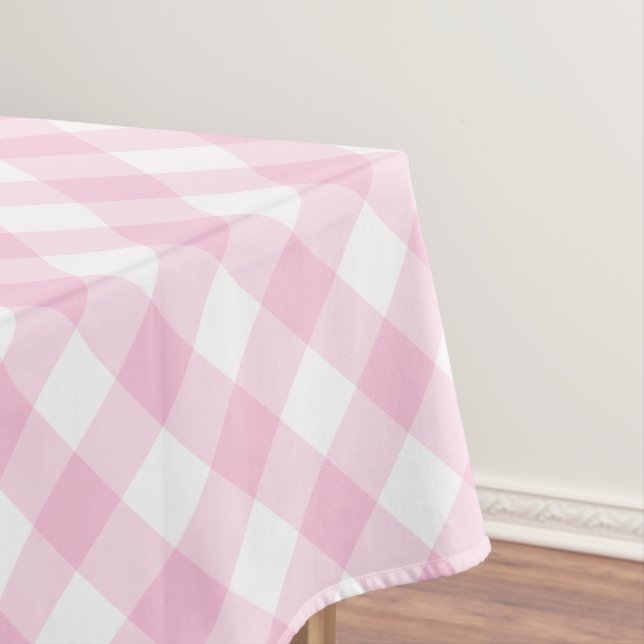 Gingham Pink And White Plaid Pattern Tablecloth (In Situ)