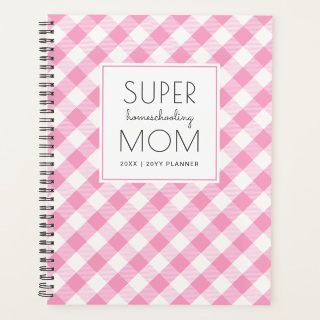 Gingham Pink and White Super Homeschool Mum Planner (Front)