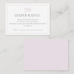 Gingham Pink Bow Baby Girl Baby Shower Diaper Raff Business Card