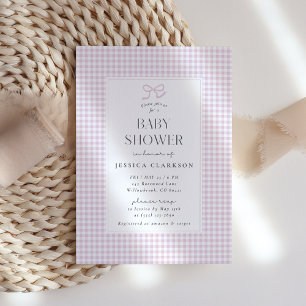 Gingham Pink Bow Baby Girl Baby Shower Invitation
