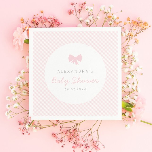 Gingham pink bow baby shower napkin (Creator Uploaded)