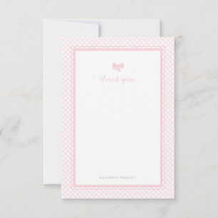 Gingham pink bow baby shower thank you card