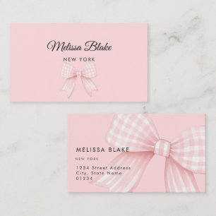 gingham pink bow design business card