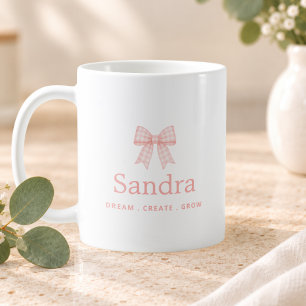Gingham Pink Bow Name Positive Quote Coffee Mug